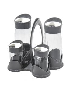 Oli & vinegar bottle and salt/spice jar, Luna, Glass/PP/PC, dark grey, 2 x 300 cc; 2 x 80 cc