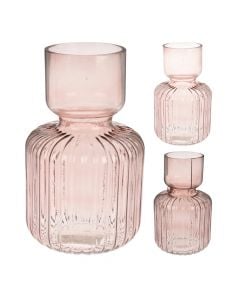 Vazo dekorative, qelqi, rozë, 14x24 cm