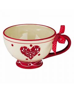 Filxhan çaji dekorues me fjongo, qeramikë, bezhë / kuqe, 610 cc
