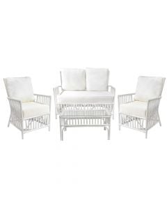 Set karrige Putih 2 karrige teke + 1 kolltuk dopjo + 1 tavolinë katrore, ratan natyral, e bardhë, 124x70xH95 cm