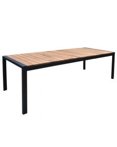 Tavolinë ngrënje, alumin + dru iroko, gri dhe kafe, 100x240xH75 cm