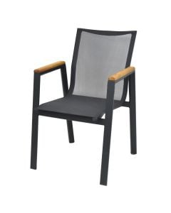 Karrige me krahë Poseidon, alumin, dru iroko + tekstilen, gri, 43x45xH86 cm