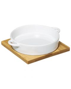 Earthenware casserole with holder, ceramic / bamboo, white, Dia.4x12.5 cm cm