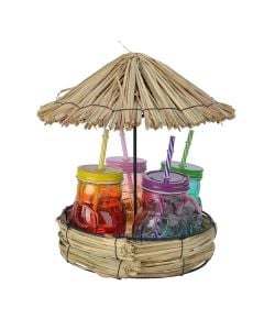 Mbajtëse me gota (PK 4), kashtë/qelq, ngjyra të ndryshme, Dia.27x30 cm