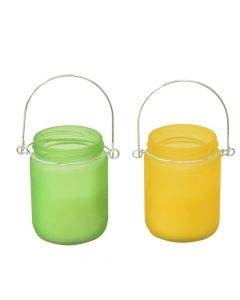 Aromatic citronella candel, paraffine/glass, different colors, Dia. 6x9 cm