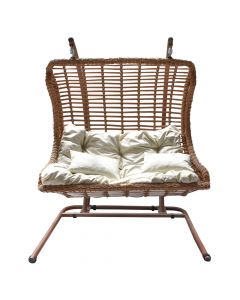 Hanging chair double seat, metalic / ratan knitting, cream, 150x125xH200 cm
