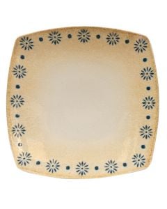 Flat square plate, porcelain, beige with decor, Dia.31 cm