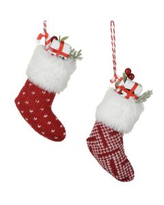 Çorape dekoruese me varje, poliestër, e kuqe / e bardhë, 12.5 cm