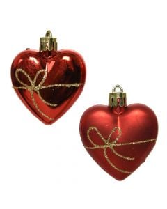 Zemër dekoruese me varje, plastike, e kuqe, 6 cm