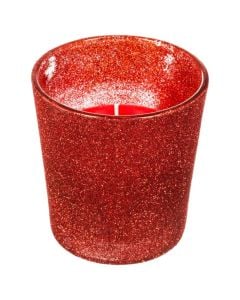 Candle in glass, paraffin / glass, red, 7.3xH8 cm