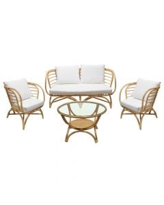 Set Tropical Garden, 2 karrige + 1 kolltuk dopjo + 1 tavolinë, ratan, kafe, 149x80xH74 cm