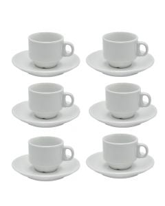 Coffee cup with plate (PK 6), porcelain, white, 95ml