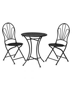 Set 2 karrige dhe 1 tavolinë Bistro, metalike, e zezë, tavolina 60x72 cm / karrige 38x45x95 cm