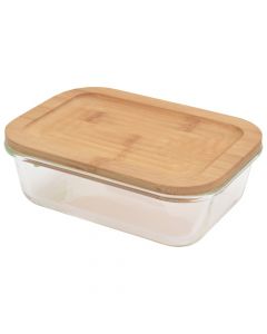 Storage container, glass / bamboo lid, transparent, 640 ml