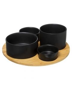 Set servirje aperitiv (PK 5), qeramikë/bambu, e zezë / kafe, 33.5xH10 cm