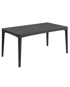 Tavolinë për 6 persona Girona, ratan plastik, gri, 160x90xH74 cm