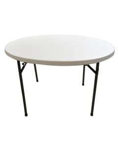 Round foldable table, PVC/steel, white, Dia.122xH74 cm