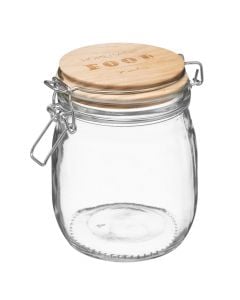 Hermetic jar, glass/bamboo, transparent/brown, Dia.11xH15.5 cm / 750 ml