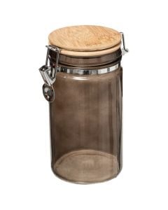 Hermetic jar, glass/bamboo, transparent/brown, 1 Lt
