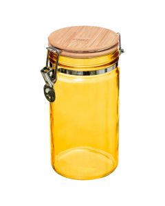 Hermetic jar, glass/bamboo, transparent/yellow, 1 Lt
