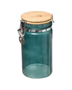 Hermetic jar, glass/bamboo, transparent/blue, 1 Lt