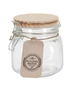 Hermetic jar, glass/wood, transparent, 850 ml