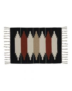 Rug with fringe, 100% cotton, black with motifs, 50x80 cm