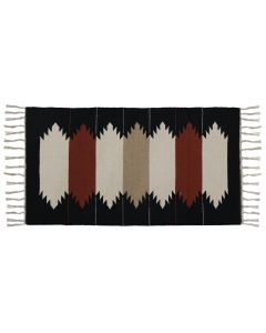 Rug with fringe, 100% cotton, black with motifs, 55x120 cm
