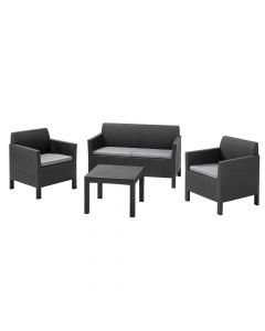 Set 2 karrige teke +1 stol dysh +1 tavolinë Orlando, plastike, gri grafiti, 126x65xH75 cm