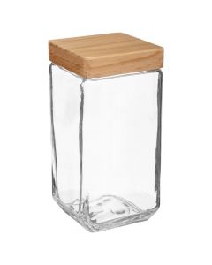 Hermetic jar, glass/bamboo, transparent, 11x11x22.4 cm / 2 Lt