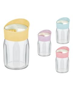 Jar, glass+plastic, different colors, 80 cc