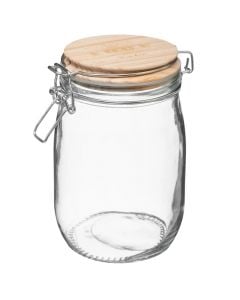 Hermetic jar, glass/bamboo, transparent/brown, Dia.11xH18.3 cm / 1Lt