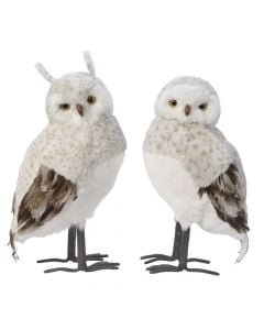 Decorative owl, polyester, white/grey, 54 cm