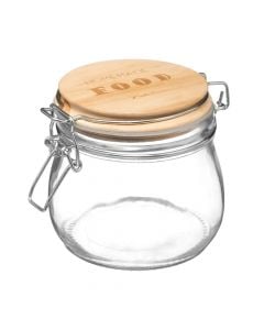 Hermetic jar, glass/bamboo, transparent/brown, Dia.11xH10.5 cm / 500 ml
