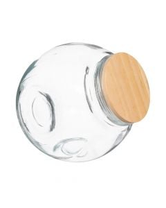 Jar with lid, glass/bamboo, transparent, 11.6x17.7xH16.2 cm / 1.2L