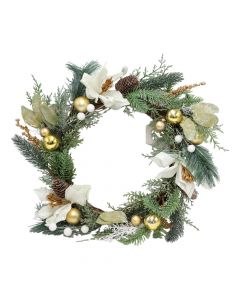 Decorative wreath, plastic, white / green, 40 cm