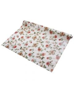 Tablecloth, PVC, cream/ floral, 140 cm