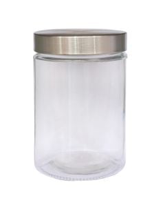 Jar with lid, glass+metal, transparent, Dia 11.4 x H. 17 cm