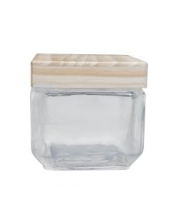 Jar with lid, glass+wood, transparent, L. 11.3 x D. 11.3 x H. 10.8 cm, 0.85L