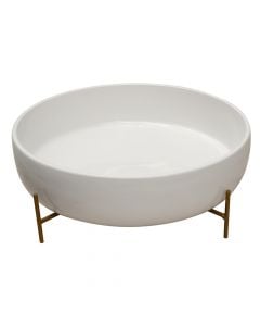 Salad bowl, porcelain+metal, white, L. 45 x P. 30 x H. 0.5 cm