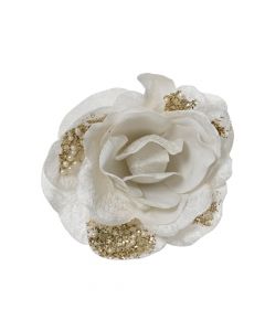 Decorative flower, polyester, white, Dia.13 cm