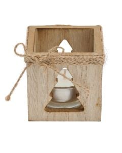 Decorative candle holder, wood, brown, 7.1x6x7.1 cm