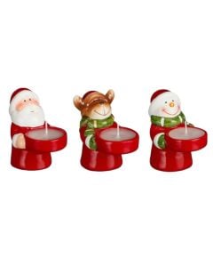 Decorative candle holder, pottery, white / red, 9 cm