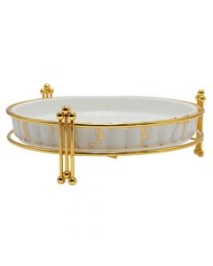 Bowl, ceramic, white/gold, 11x15 cm