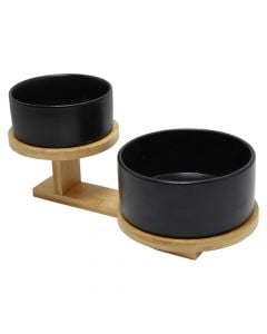 Bowl with lid (PK 2), ceramic/bamboo, black/brown, 15x30 cm