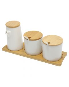 Mbajtëse erëzash/vaji, qeramikë/bambu, e bardhë/kafe, 18.5x10x13 cm