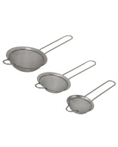 Strainer with tail (PK 3), stainless, silver, Dia.6.5/7.8/10 cm