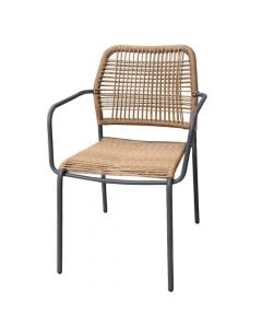 Karrige me krahë Sumy, metal/ratan PE, gri karbon/kafe, 54x63xH79 cm
