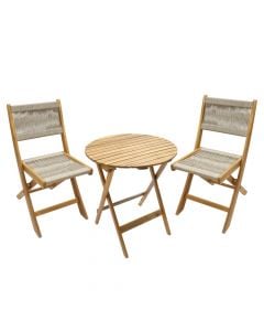 Set Bistro, 2 karrige + 1 tavolinë rrumbullakët, dru akacia, kafe /e zezë,  42.5x57.5xH82.5 cm / Dia.50xH72.5 cm