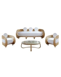 Set Eight Living 2 kolltuk + 1 sofa + 1 tavolinë me xham, ratan, kafe e errët, kolltuku 90x104xH70 / sofa 90x165xH70, tavolina 75x115xH40 cm